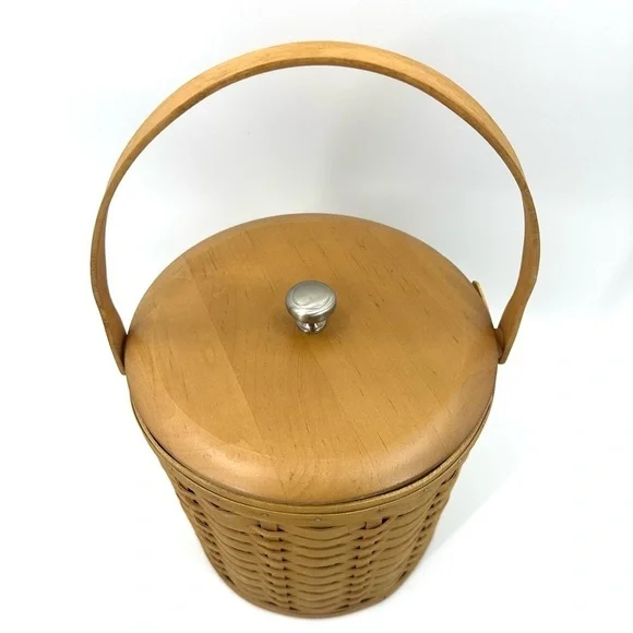 Longaberger Basket Ice Bucket 2003 Insulated With Wood Lid Top Handle Vintage - Picture 3 of 14